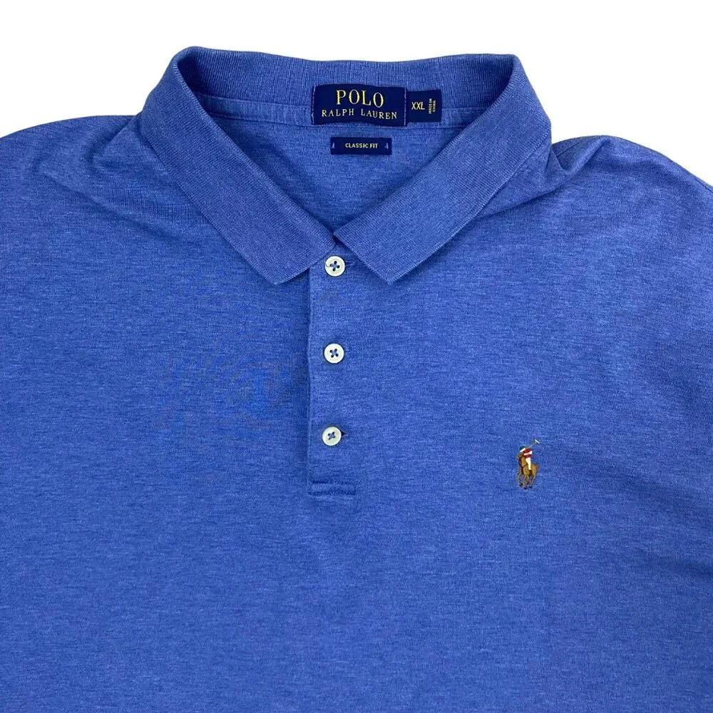 Polo Ralph Lauren Navy Blue Heather Classic Fit Polo Shirt Color Block Pony XXL